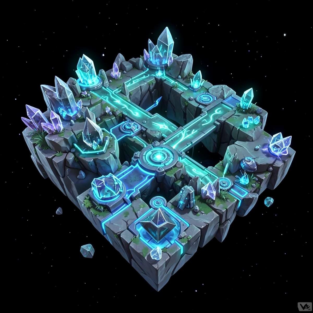 Floating crystal islands in an original puzzle adventure concept